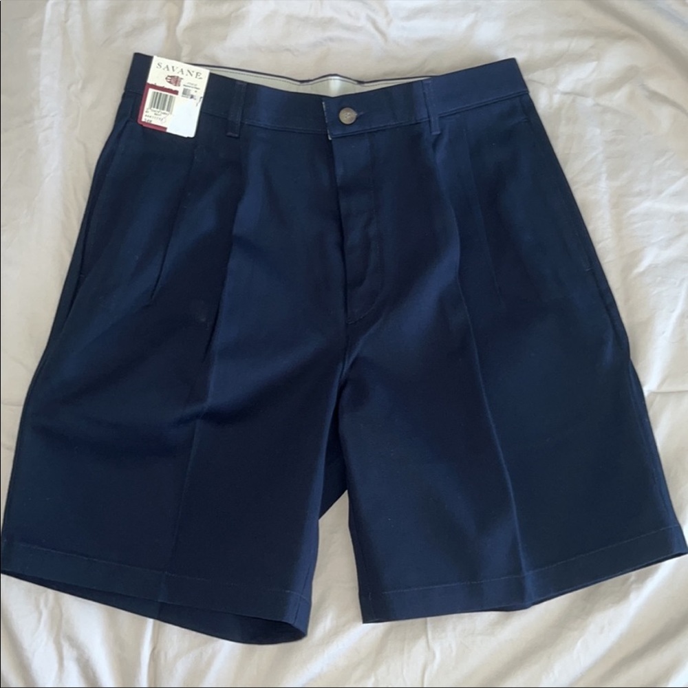 NWT Savane mens pleated relaxed fit 100% cotton khaki shorts